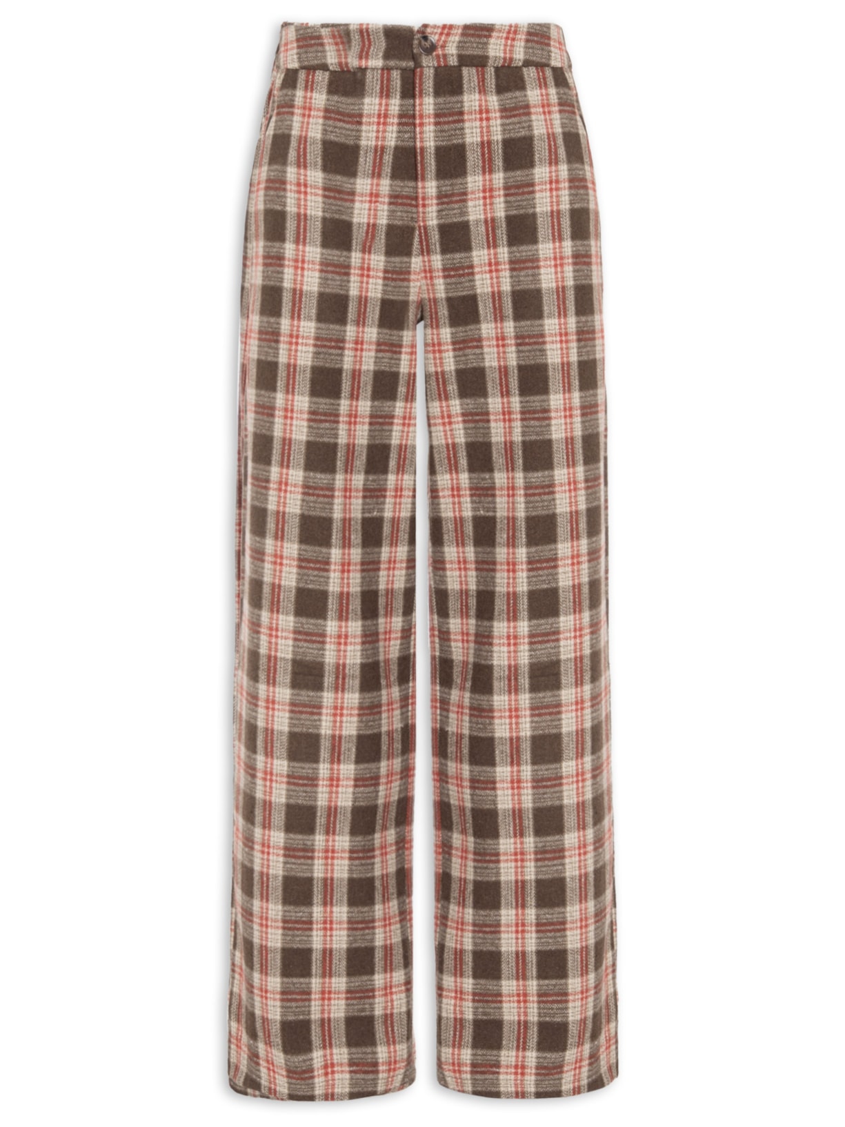 Calça Feminina Pantalona Xadrez Bege Basiq