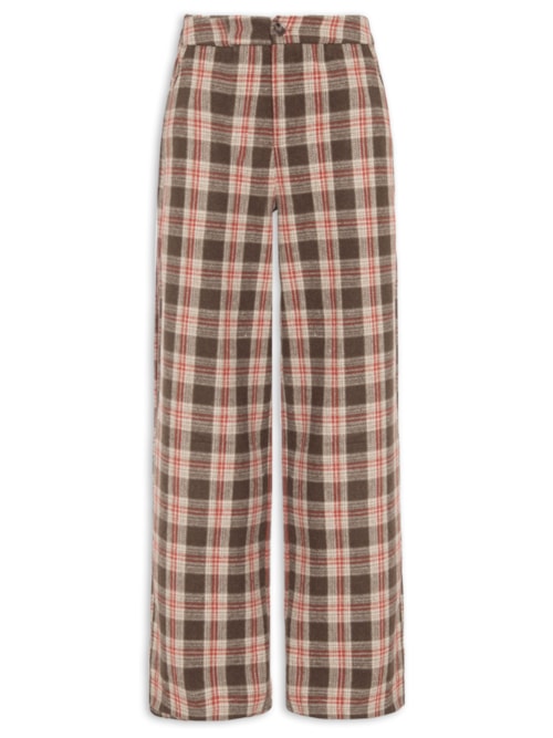 Calça Feminina Pantalona Xadrez - Bege