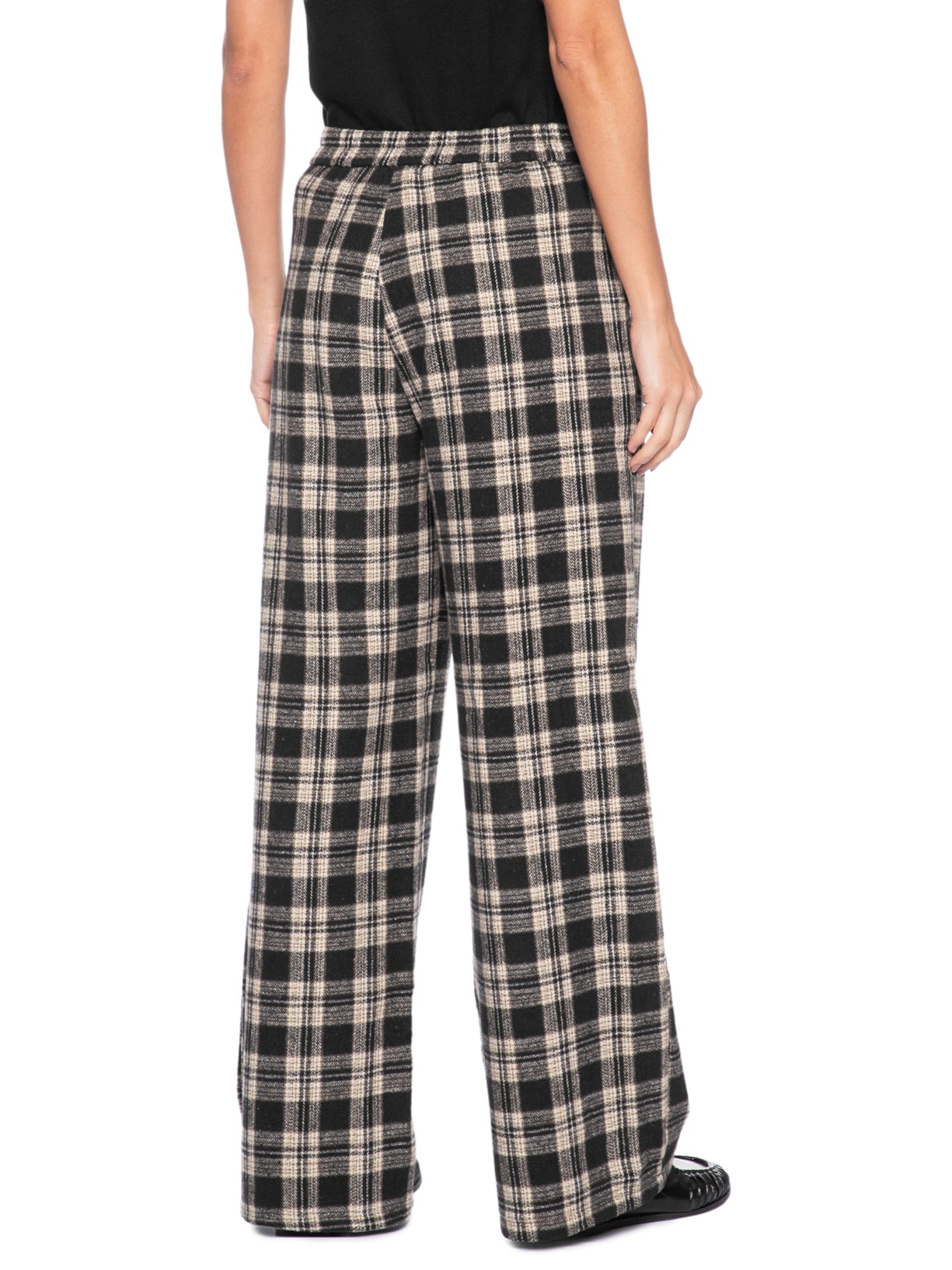 Calça Feminina Pantalona Xadrez Preto Basiq