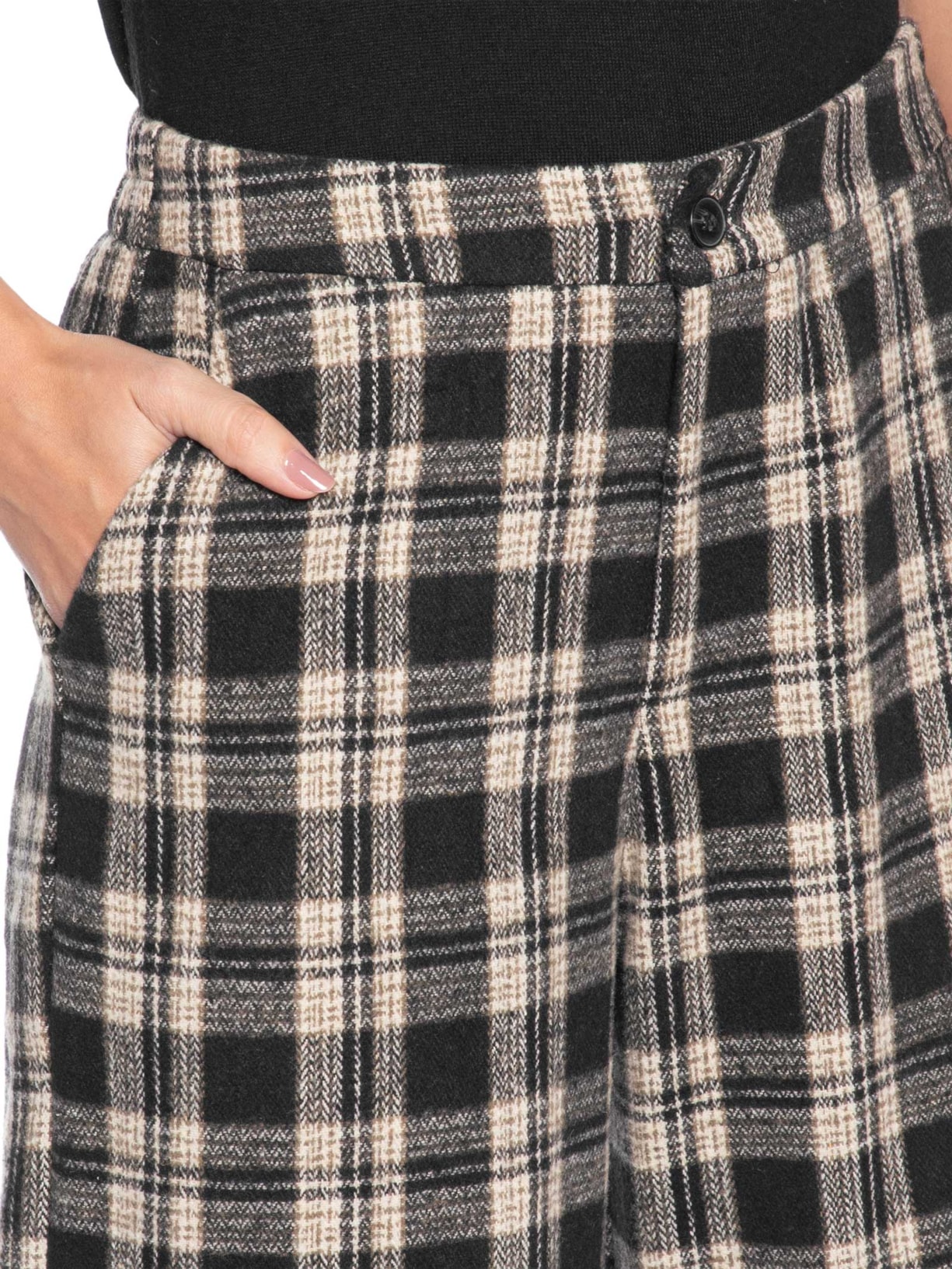 Calça Feminina Pantalona Xadrez Preto Basiq