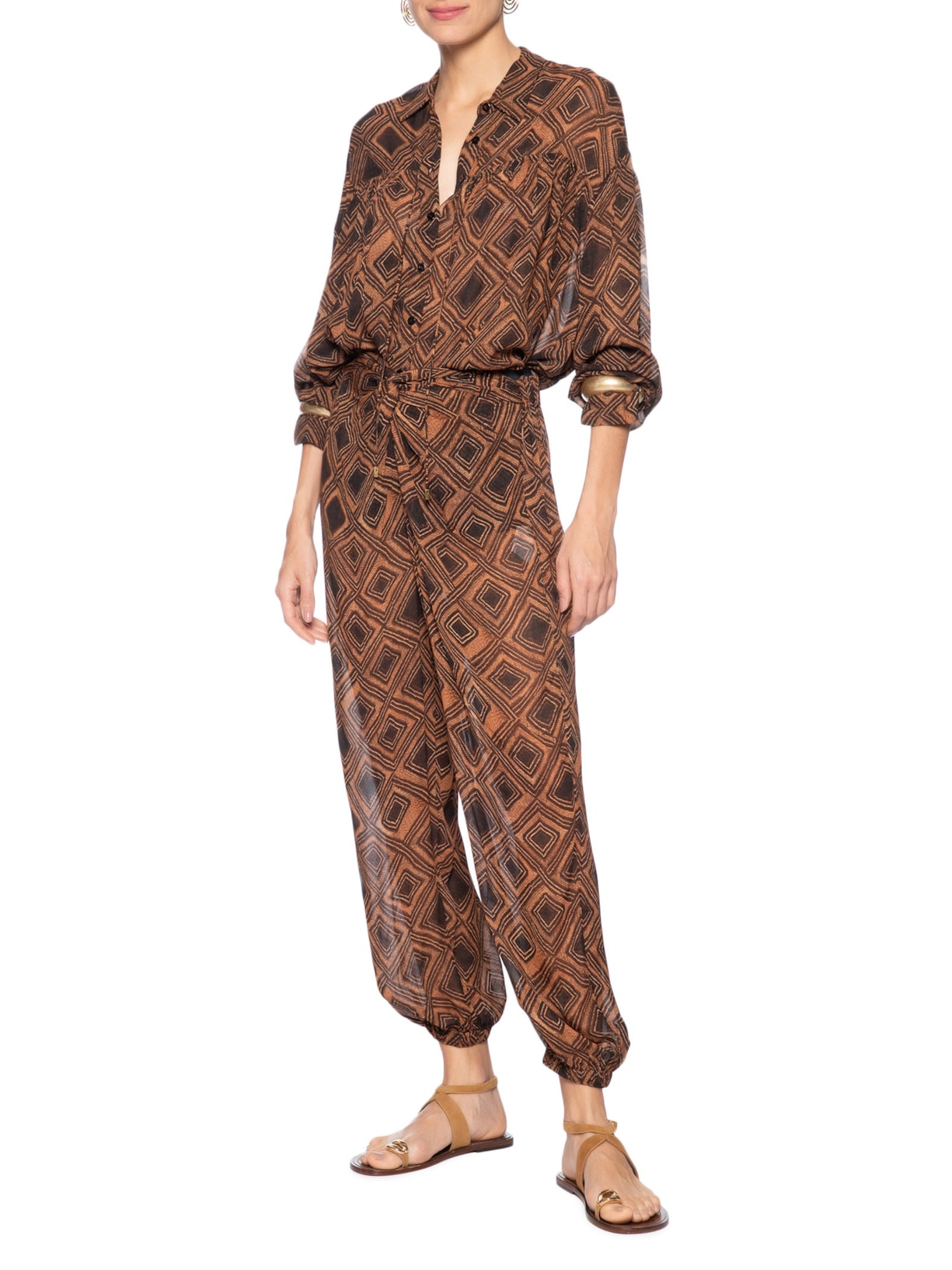 Calça Feminina Pareô Textura Taipas Marrom Animale