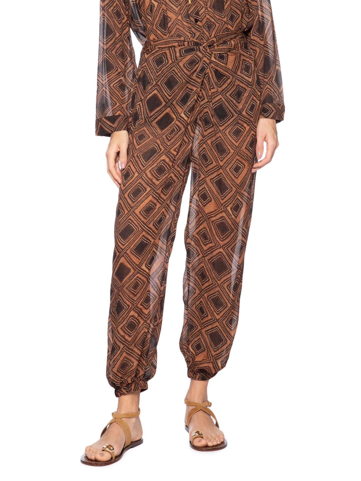 Calça Feminina Pareô Textura Taipas Marrom Animale