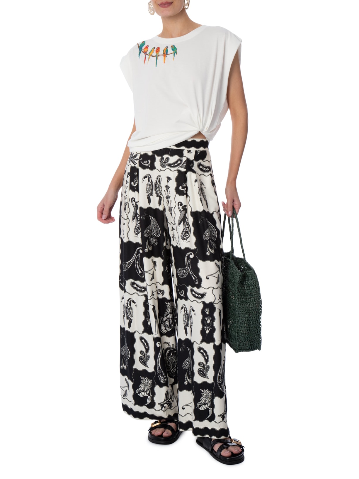 Calça Feminina Patch Tropical Preto Farm