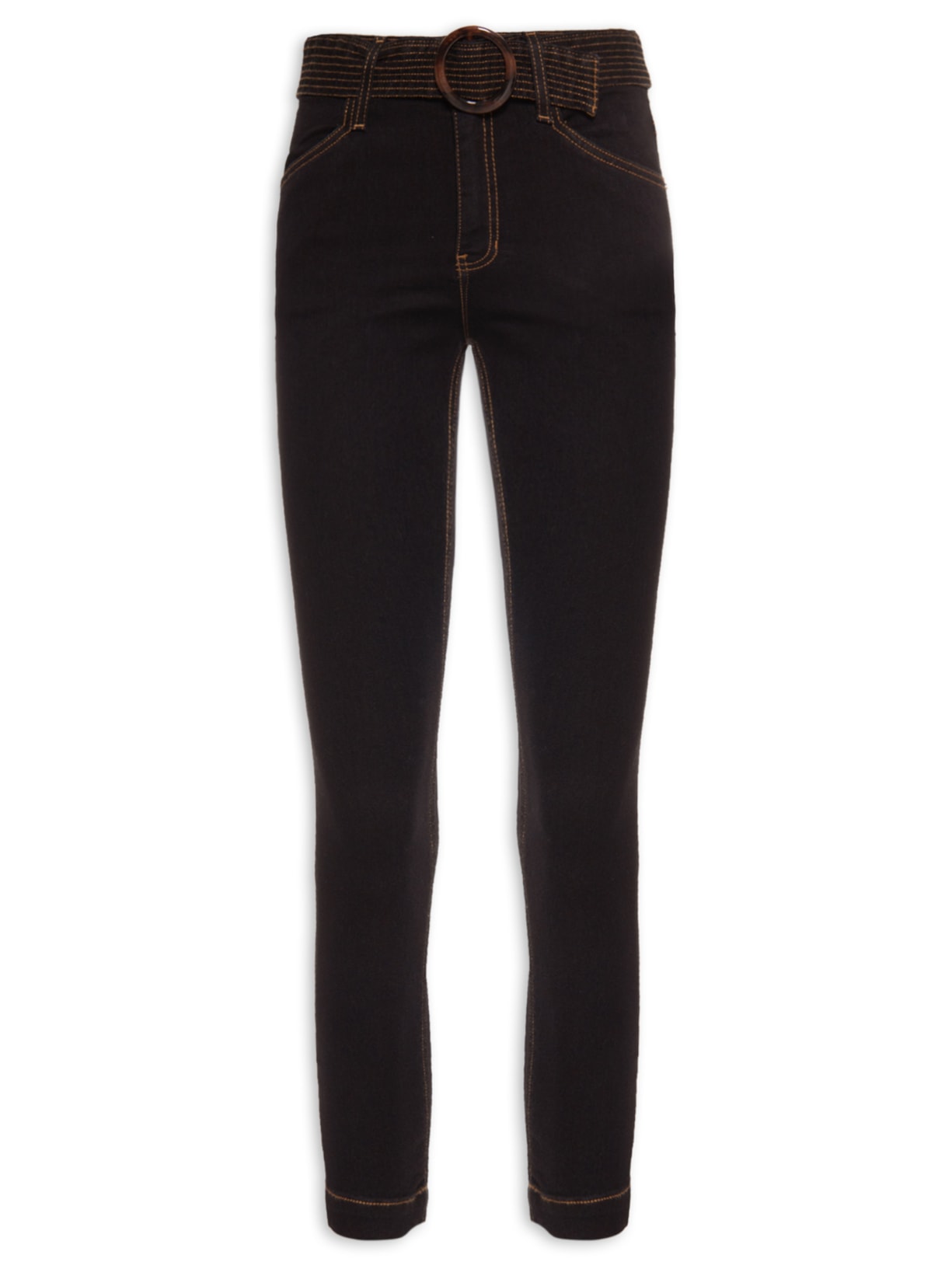 Calça Feminina Paula Black Pesponto Ocre - Preto