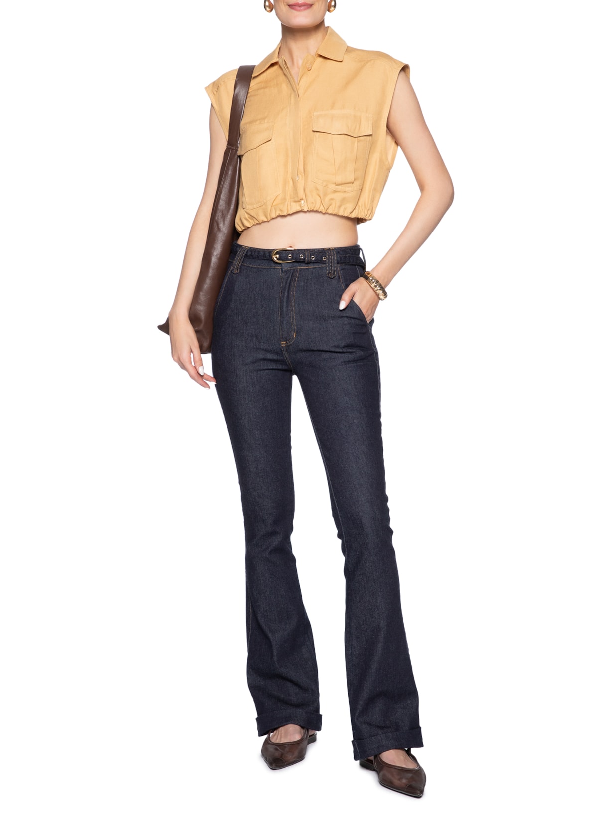 Calça Feminina Paula Bootcut Cinto Azul Le Lis