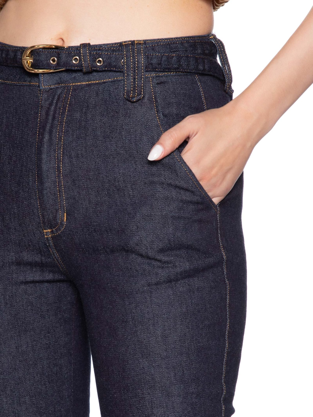 Calça Feminina Paula Bootcut Cinto Azul Le Lis