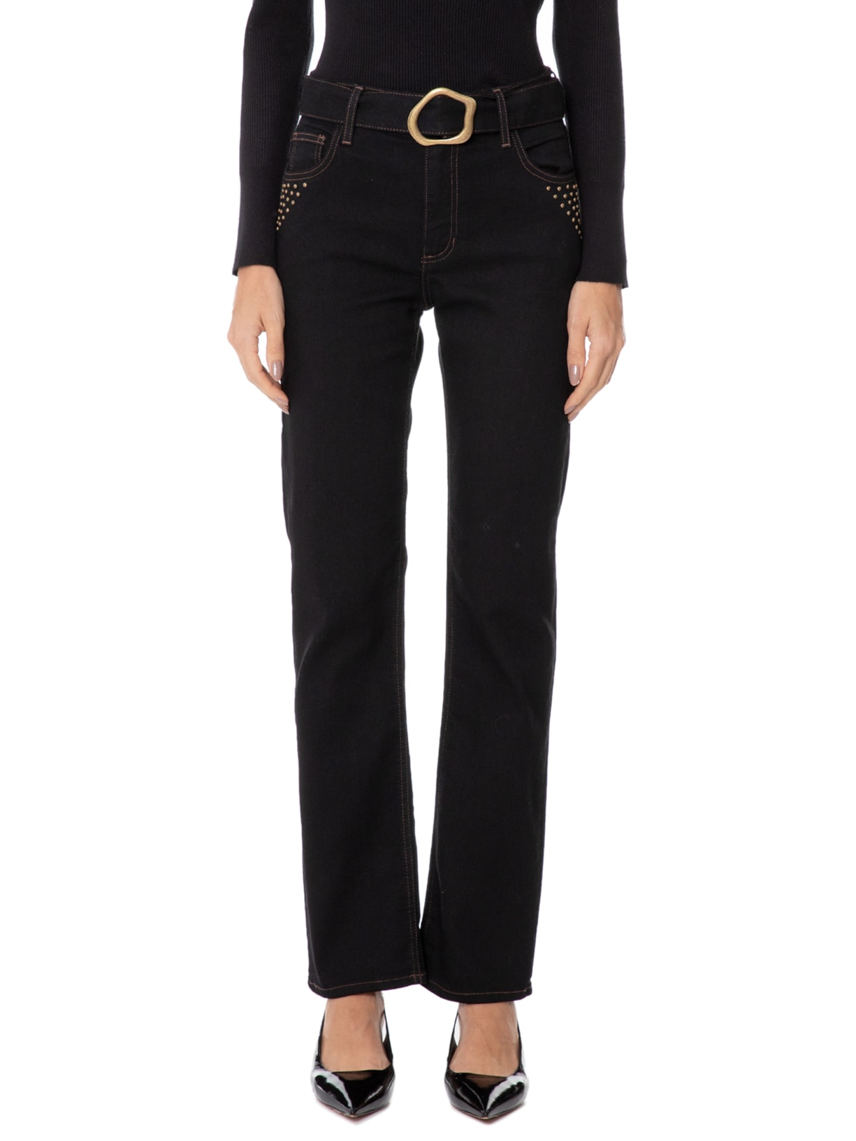 Calça Feminina Paula Cinto Tachas Preto Le Lis