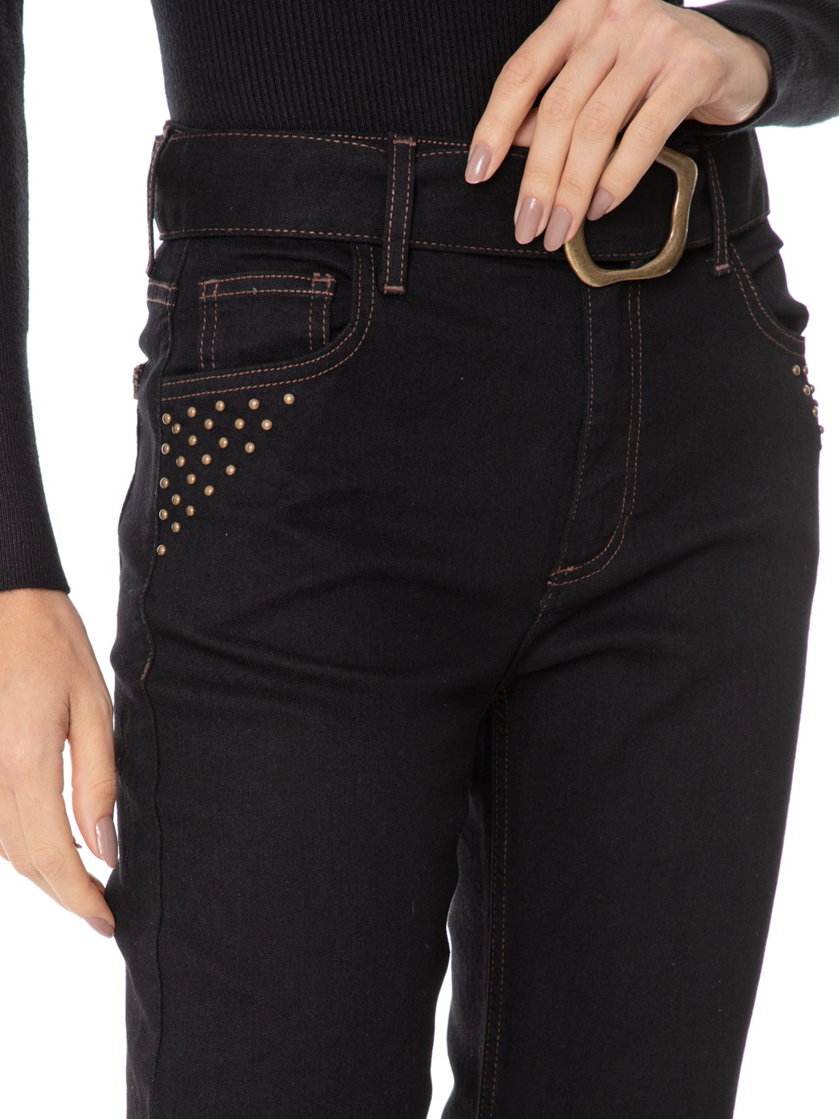 Calça Feminina Paula Cinto Tachas Preto Le Lis