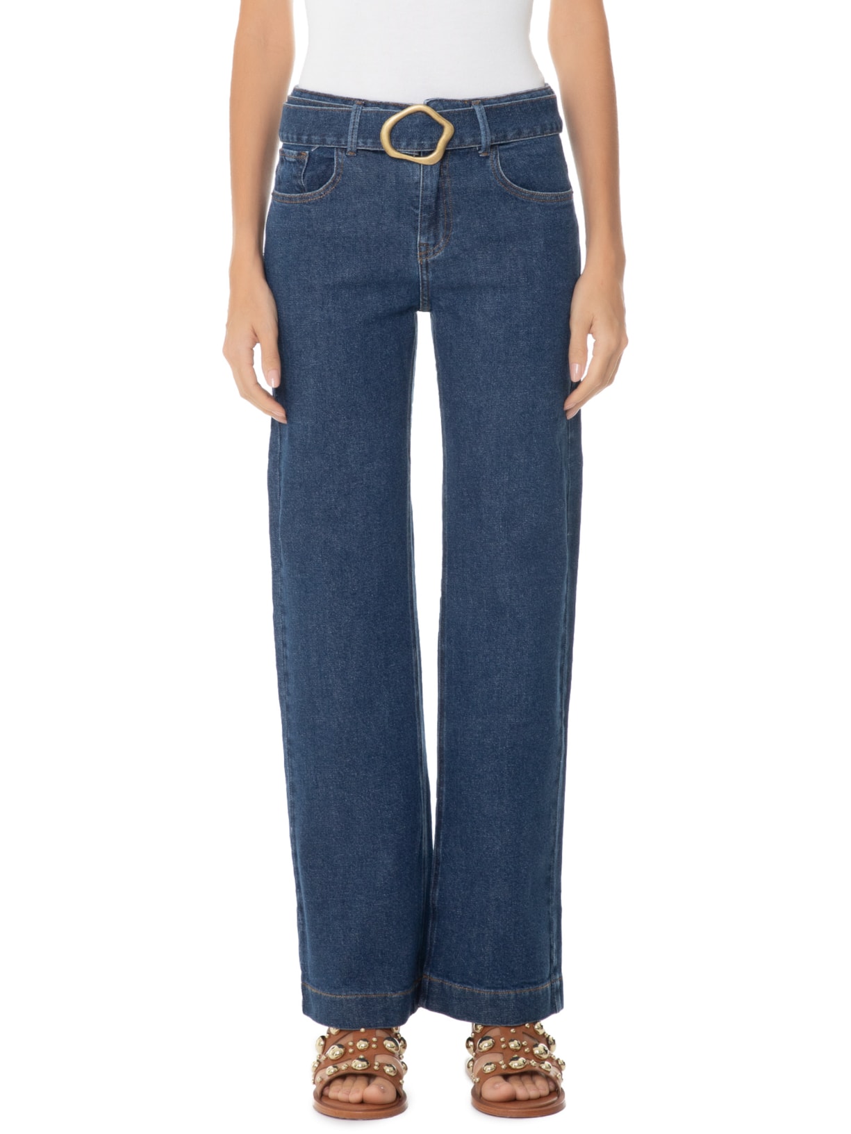 Calça Feminina Paula Reta Capri Cinto Azul Le Lis