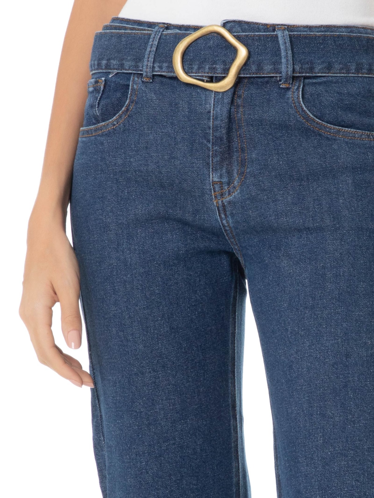 Calça Feminina Paula Reta Capri Cinto Azul Le Lis