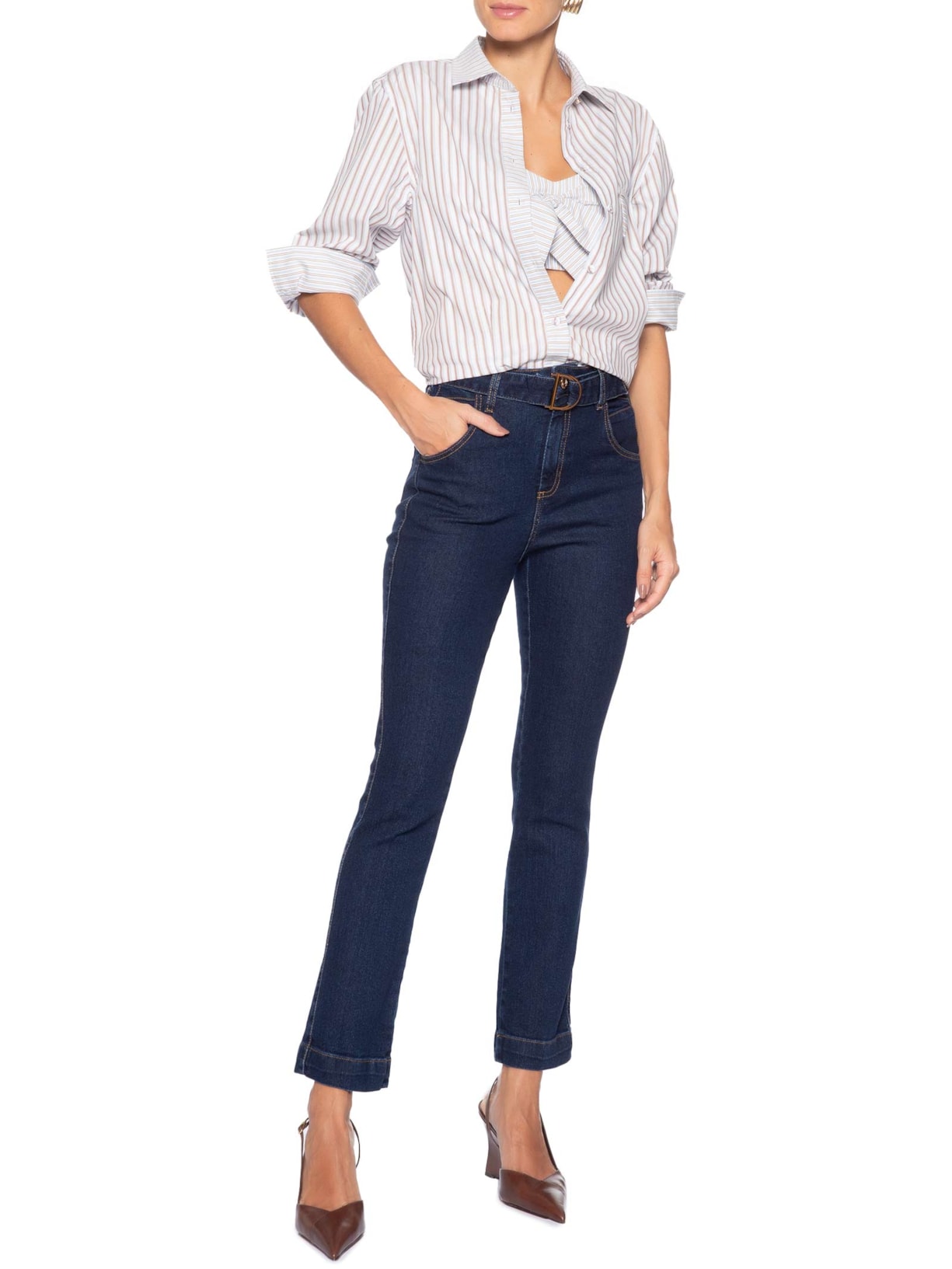 Calça Feminina Paula Reta Cinto Azul Le Lis