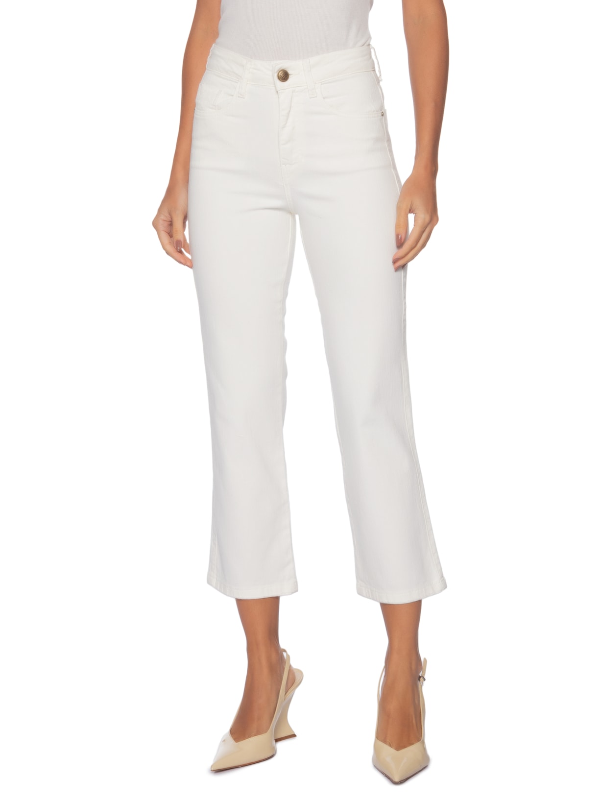 Calça Feminina Paula Reta Curta Branco Le Lis