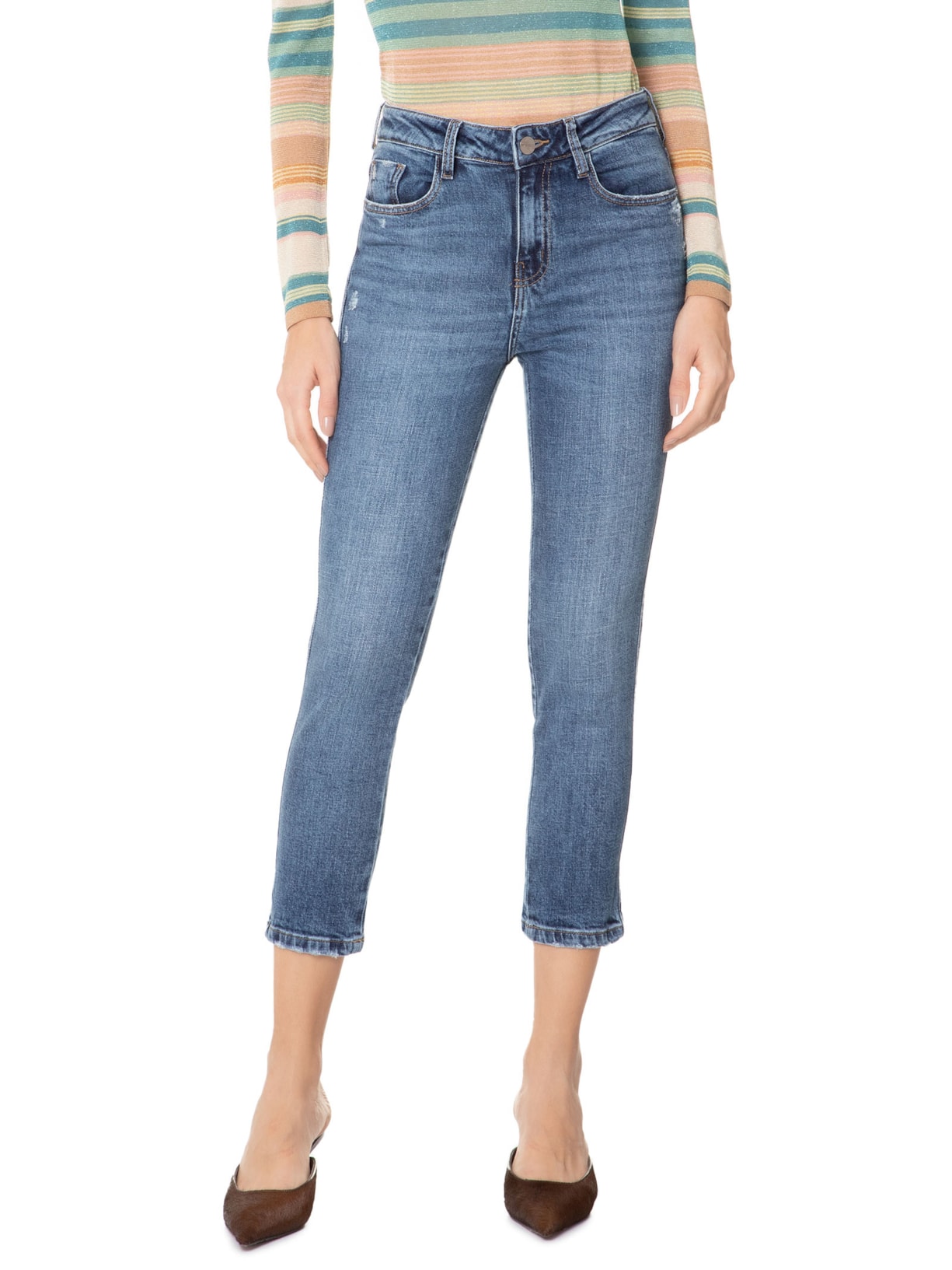 Calça Feminina Paula Reta Curta Marmo Azul Le Lis