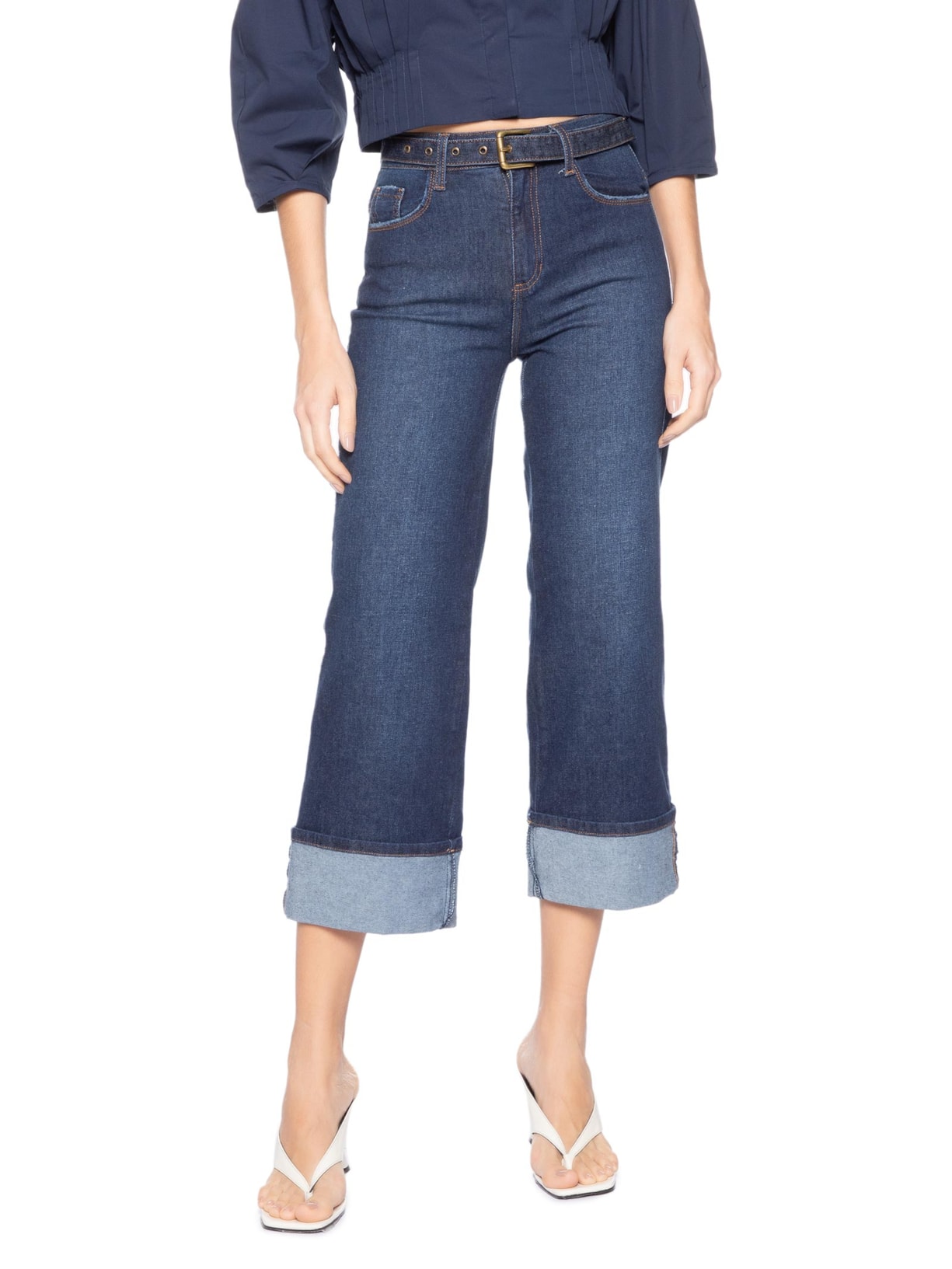 Calça Feminina Paula Straight Barra VI Azul Le Lis