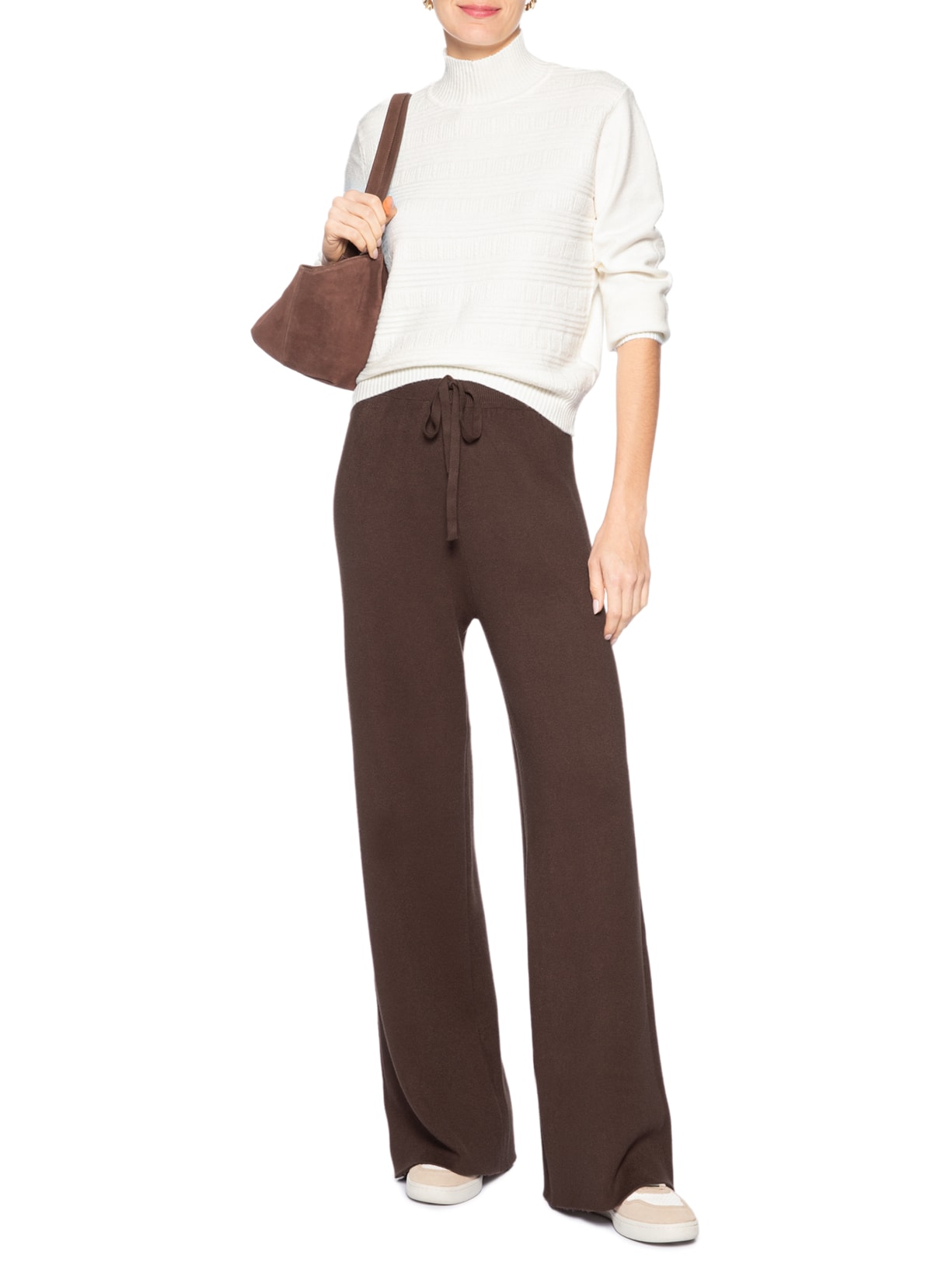 Calça Feminina Peluciada Em Tricot Marrom Basiq