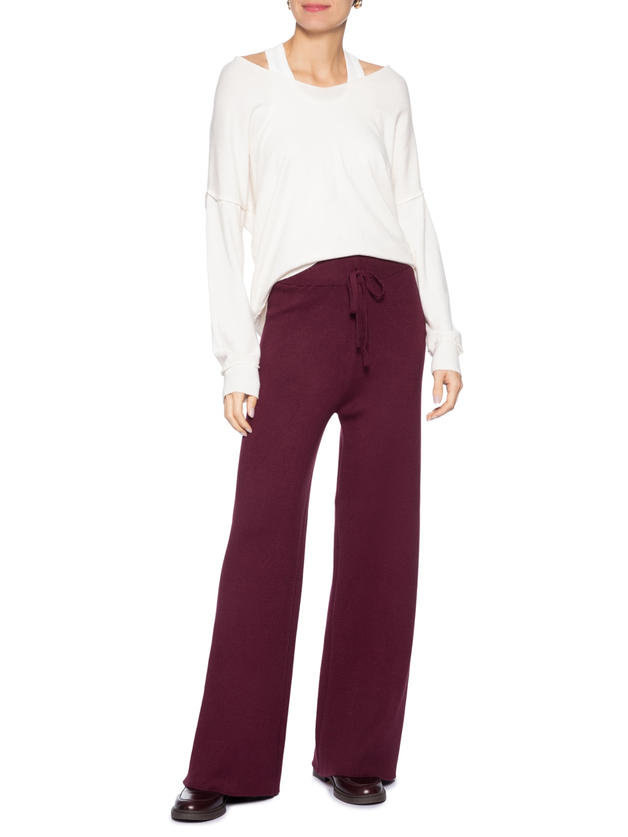 Calça Feminina Peluciada Em Tricot Vermelho Basiq
