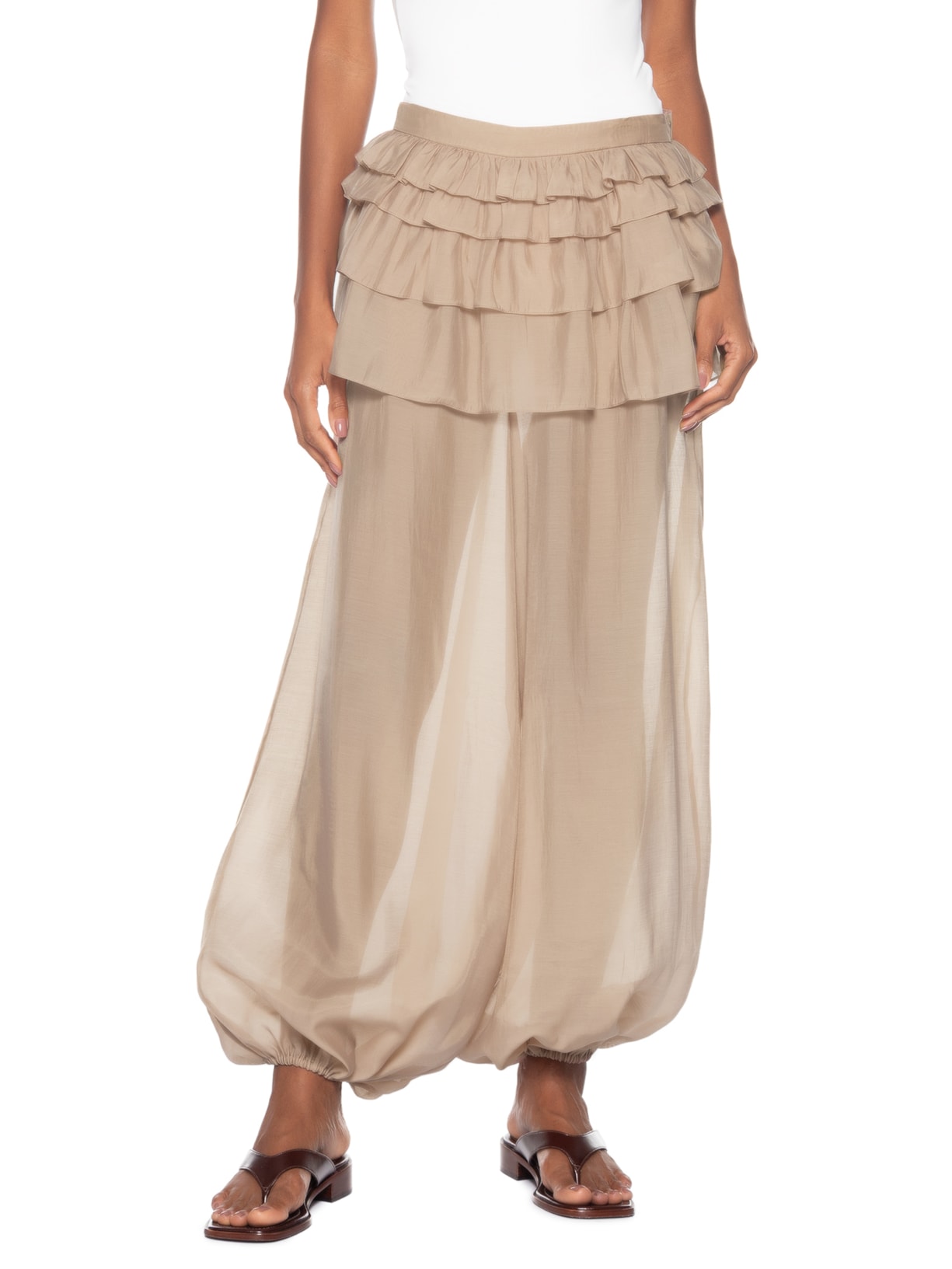 Calça Feminina Peplum Camadas Rosa Adriana Degreas