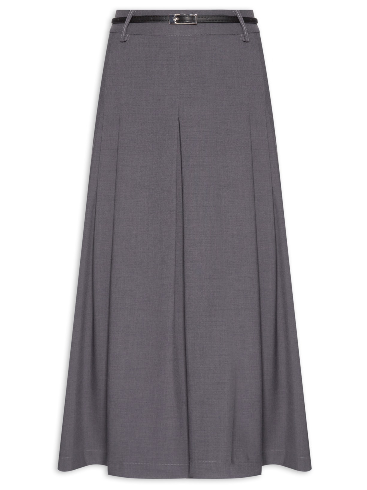 Calça Feminina Pernas Amplas Com Cinto - Cinza