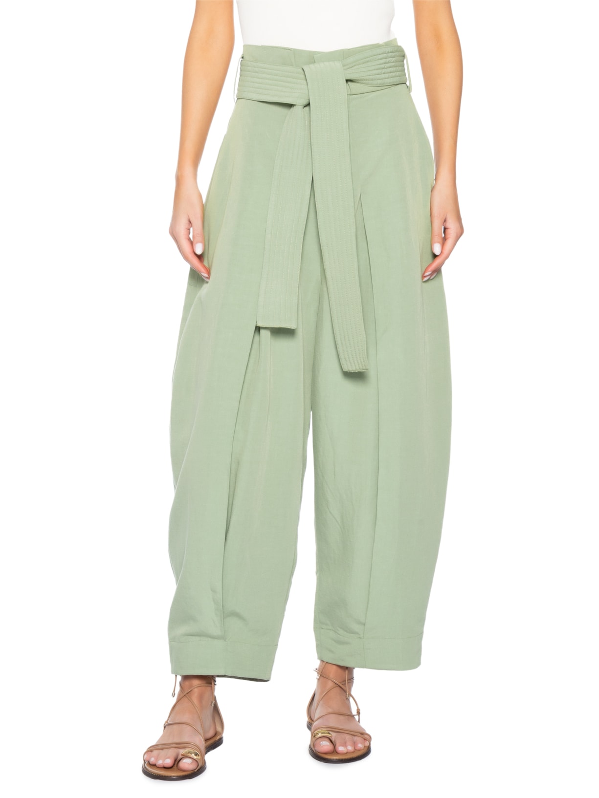 Calça Feminina Pespontos Linen Verde Osklen