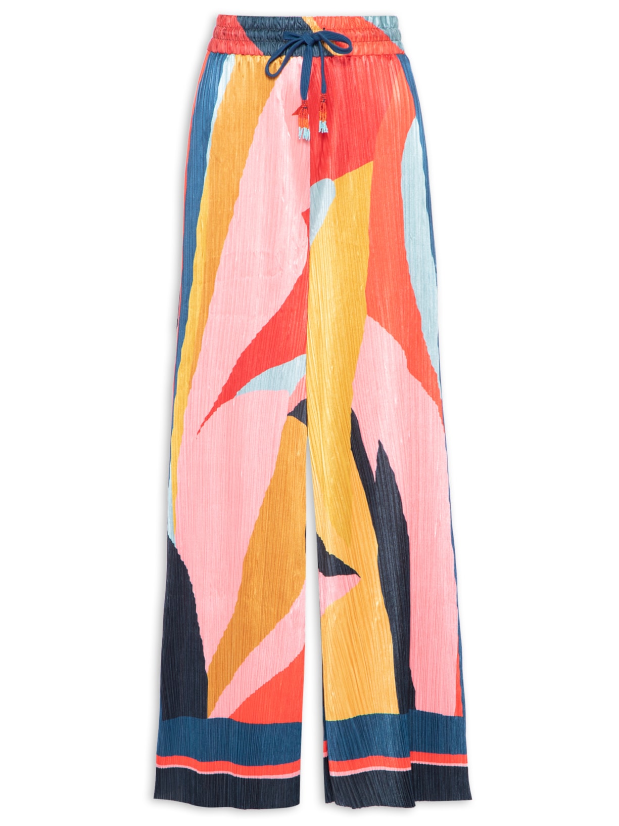 Calça Feminina Plissada Lenço Costela De Cor - Azul