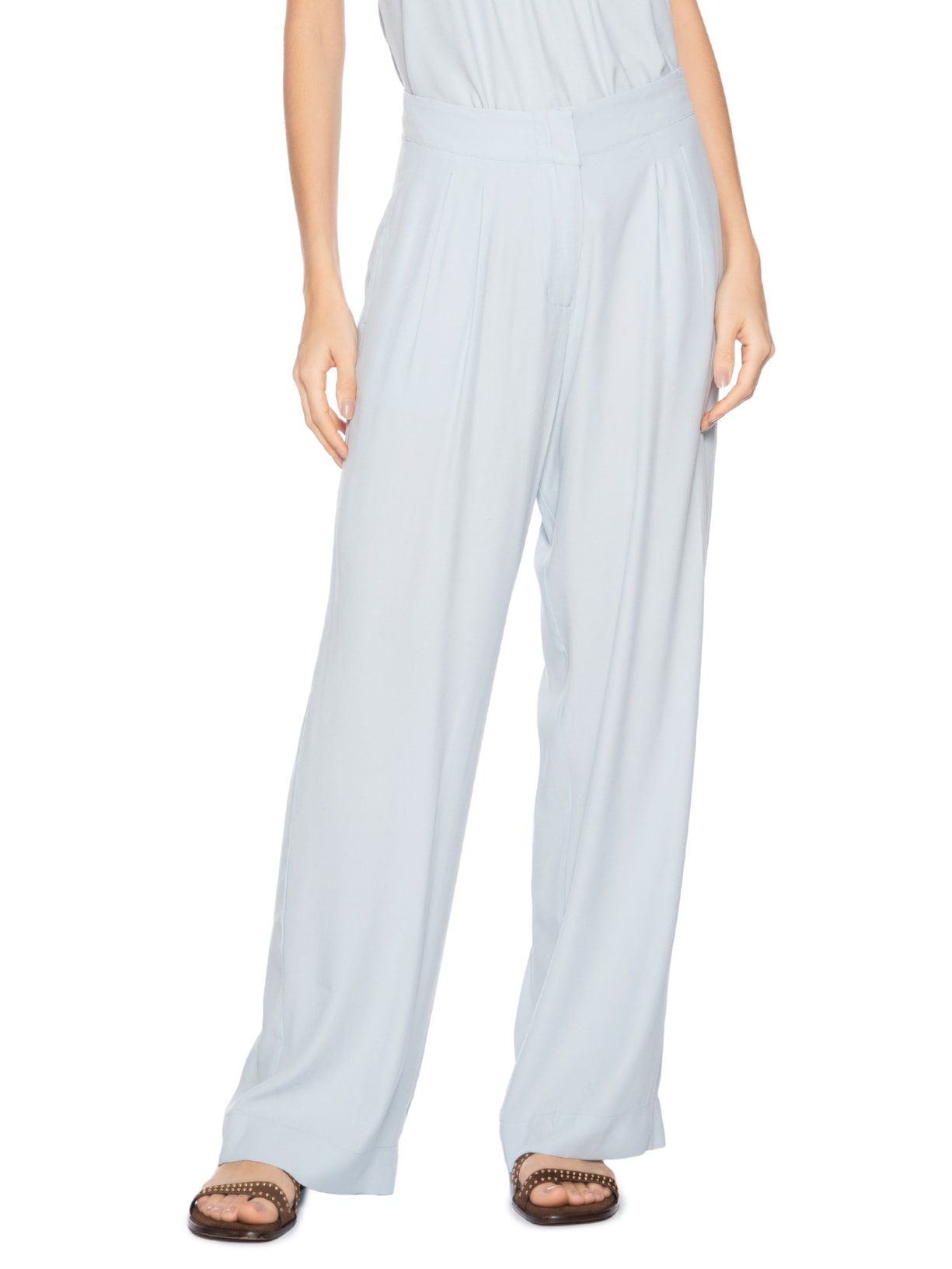 Calça Feminina Pregas Alfaiataria Azul Maria Filó