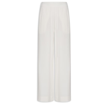 Calça Feminina Pregas Elástico Cintura - Branco