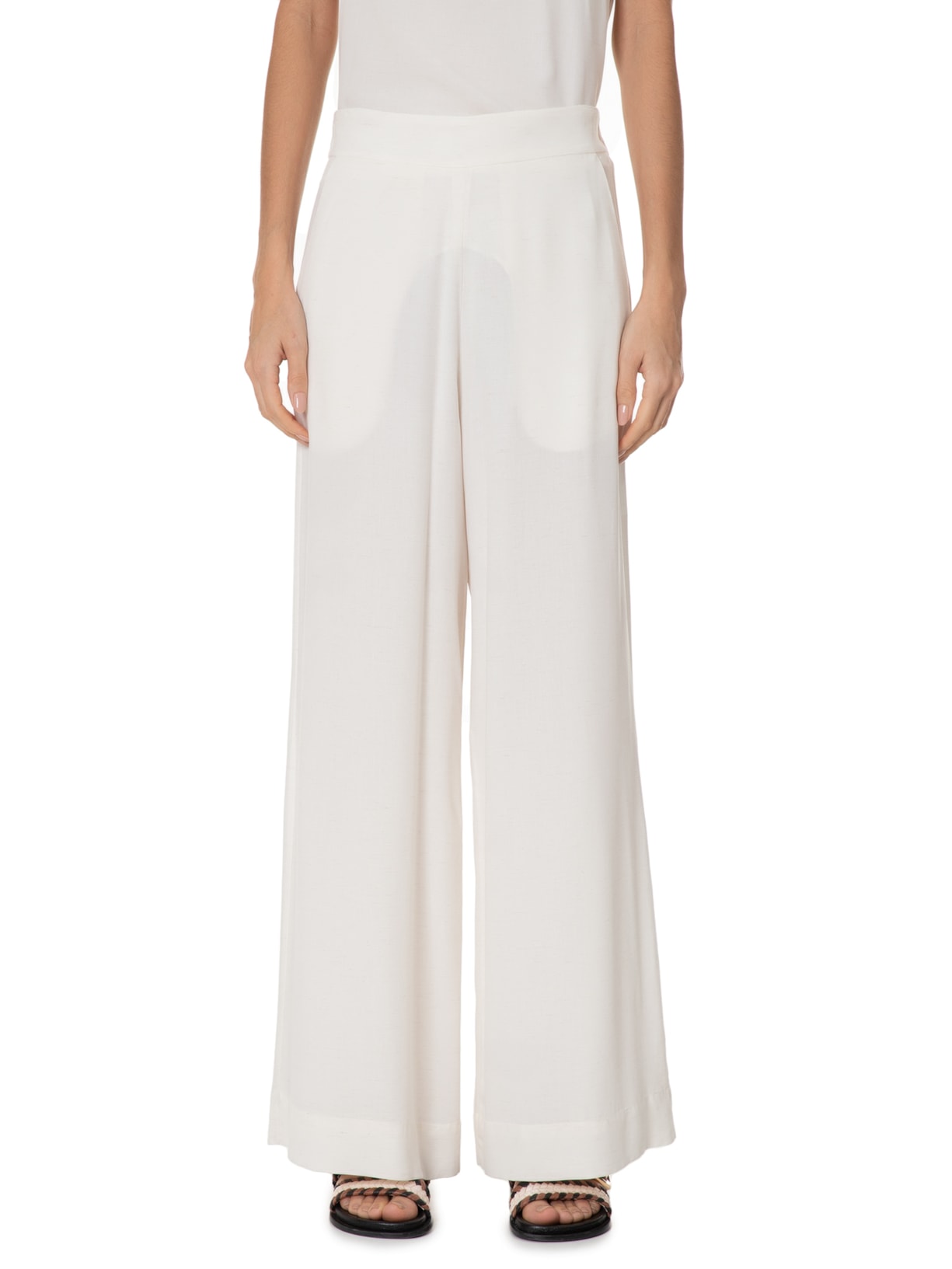 Calça Feminina Pregas Elástico Cintura Branco Dress To