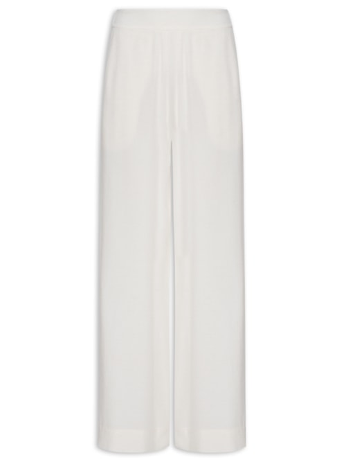 Calça Feminina Pregas Elástico Cintura - Branco
