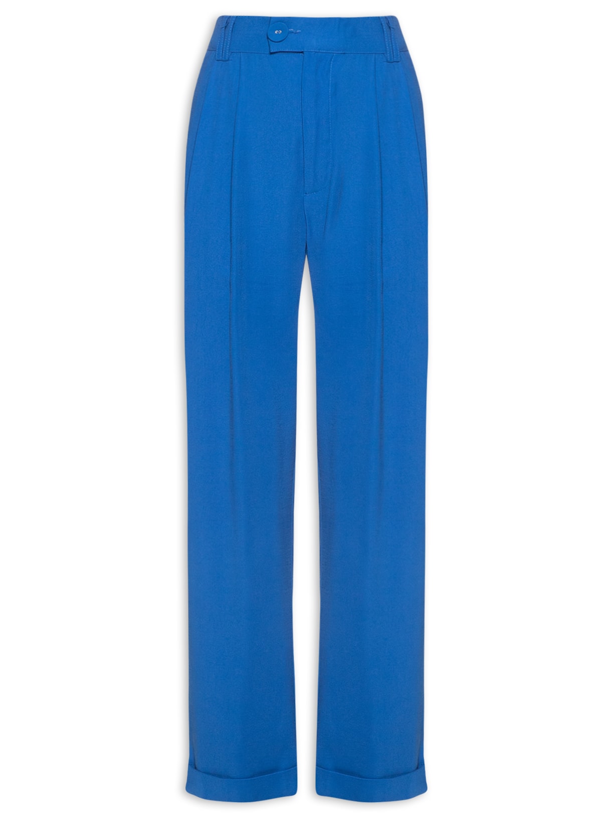 Calça Feminina Pregas Reta - Azul