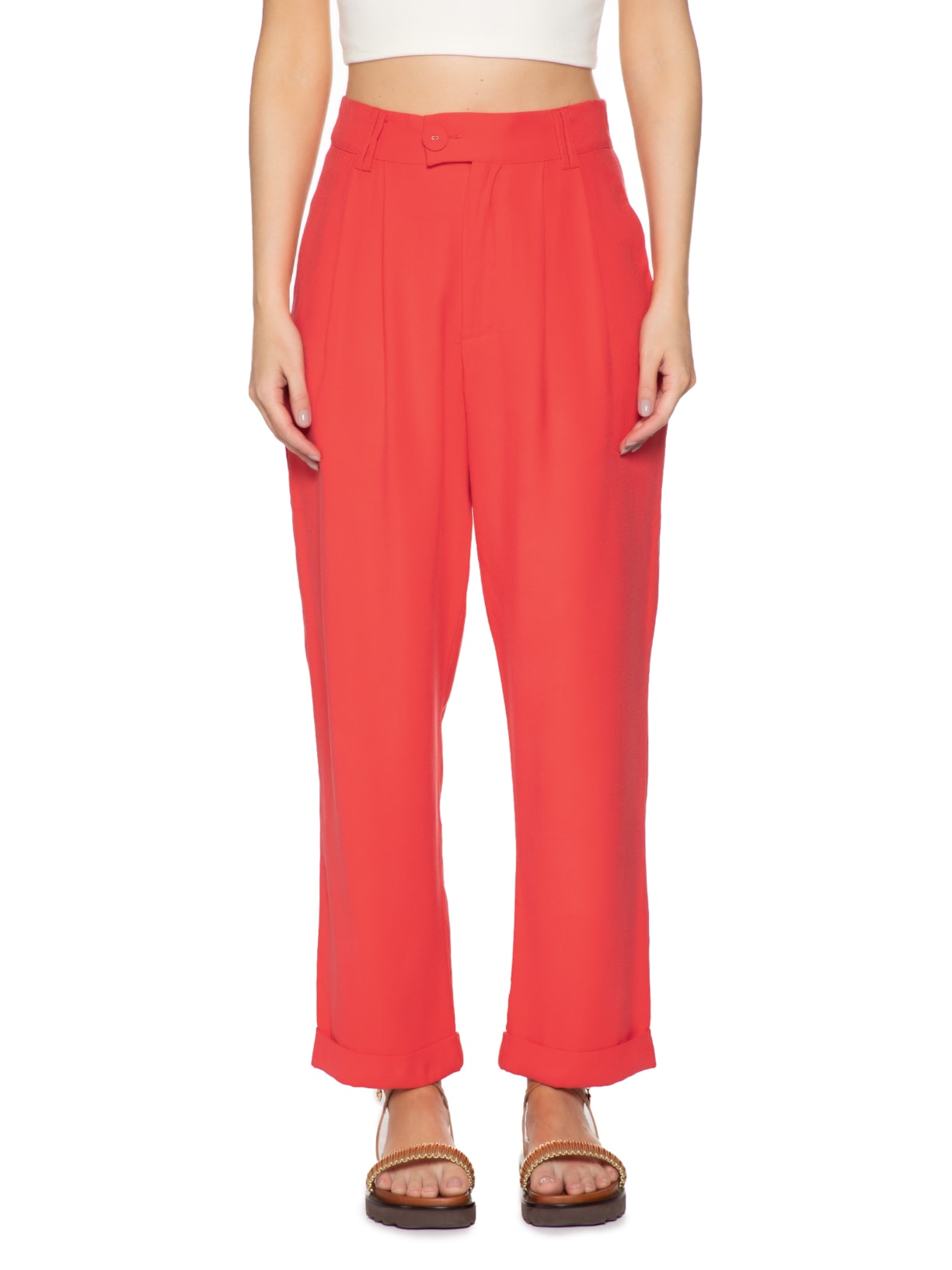 Calça Feminina Pregas Reta Vermelho  Farm