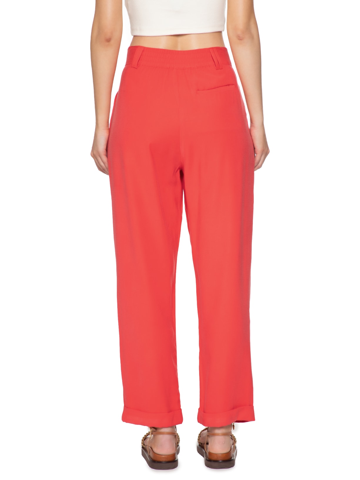 Calça Feminina Pregas Reta Vermelho  Farm