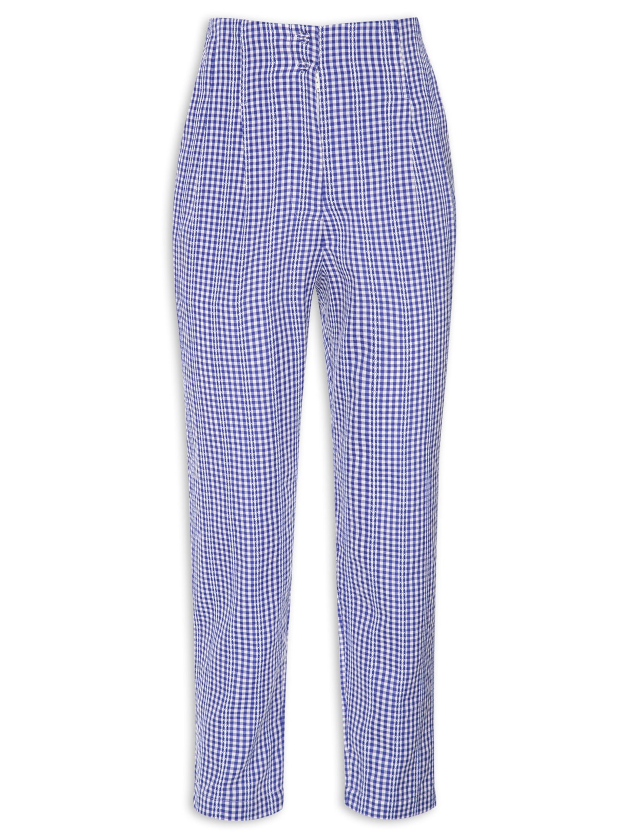 Calça Feminina Pregas Xadrez - Azul