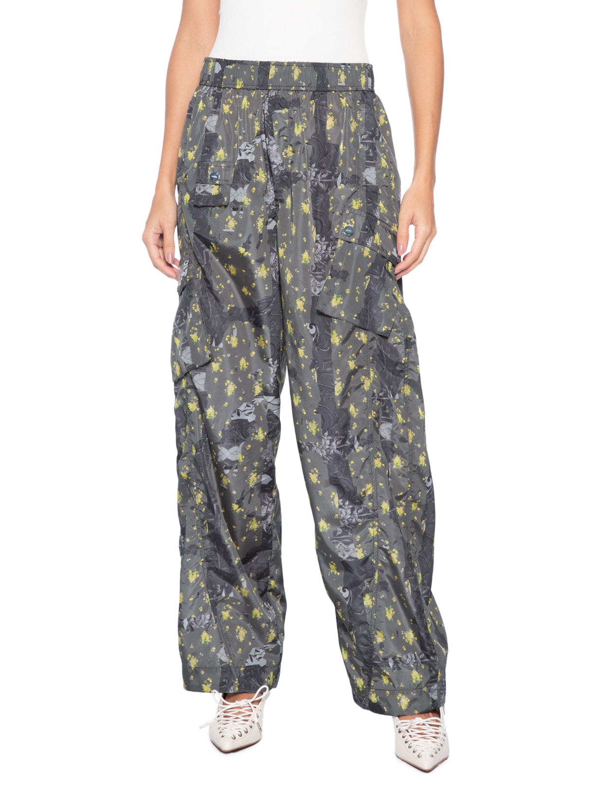 Calça Feminina Printed Flyweight Nylon Relaxed Elastic Preto Ganni