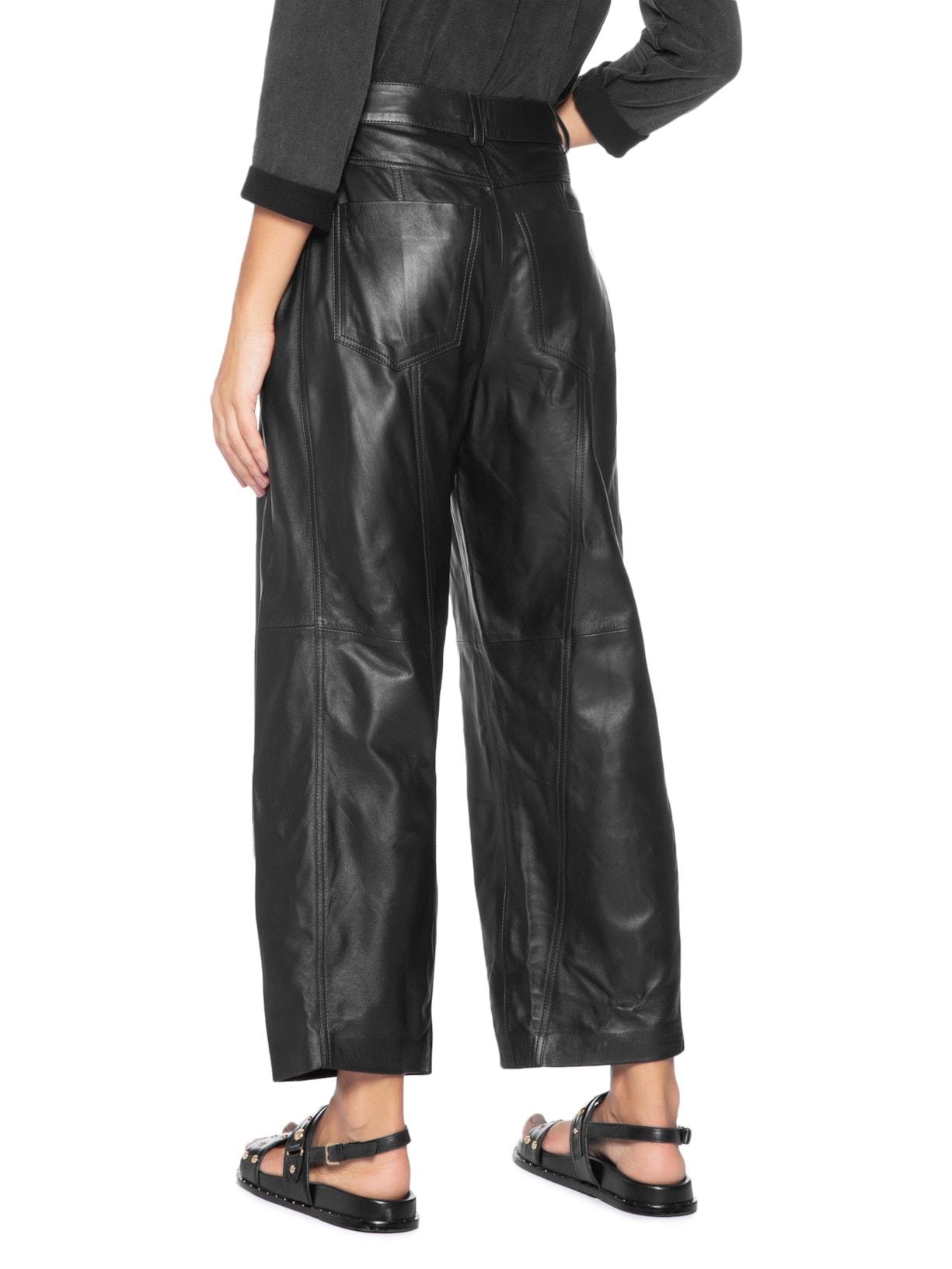 Calça Feminina Recorte Couro Tokio Preto Osklen