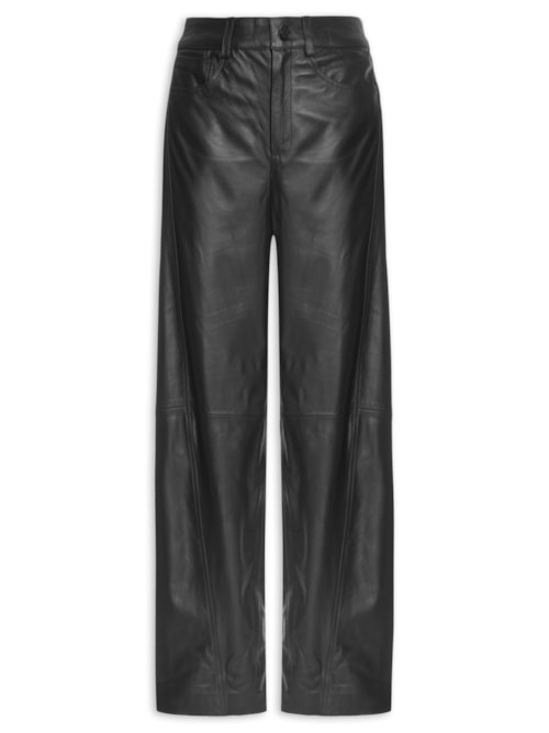 Calça Feminina Recorte Couro Tokio - Preto