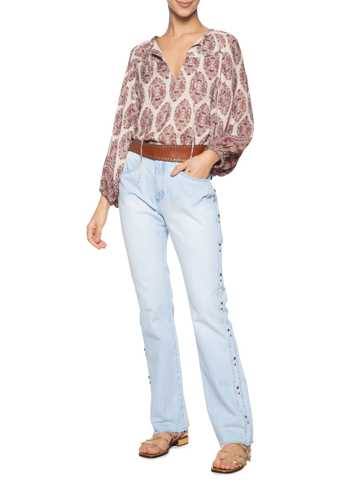 Calça Feminina Recorte Lateral Azul Maria Filó