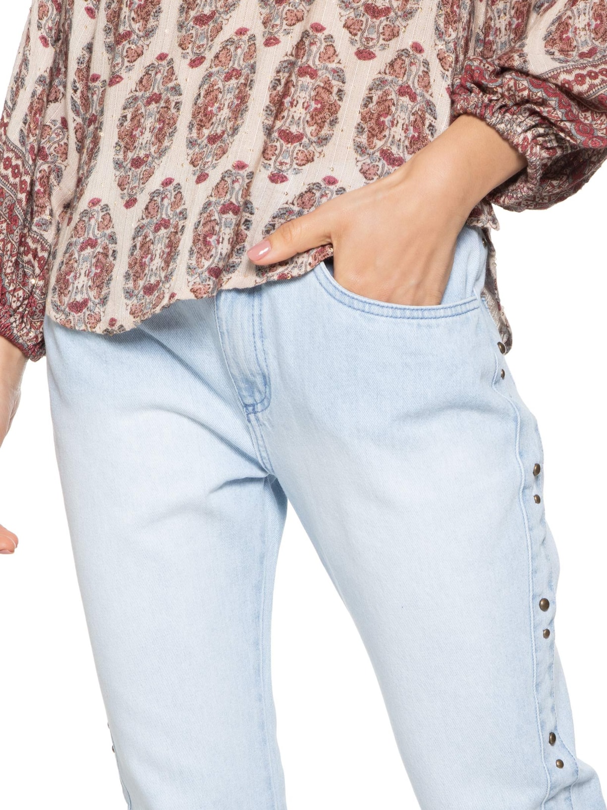 Calça Feminina Recorte Lateral Azul Maria Filó