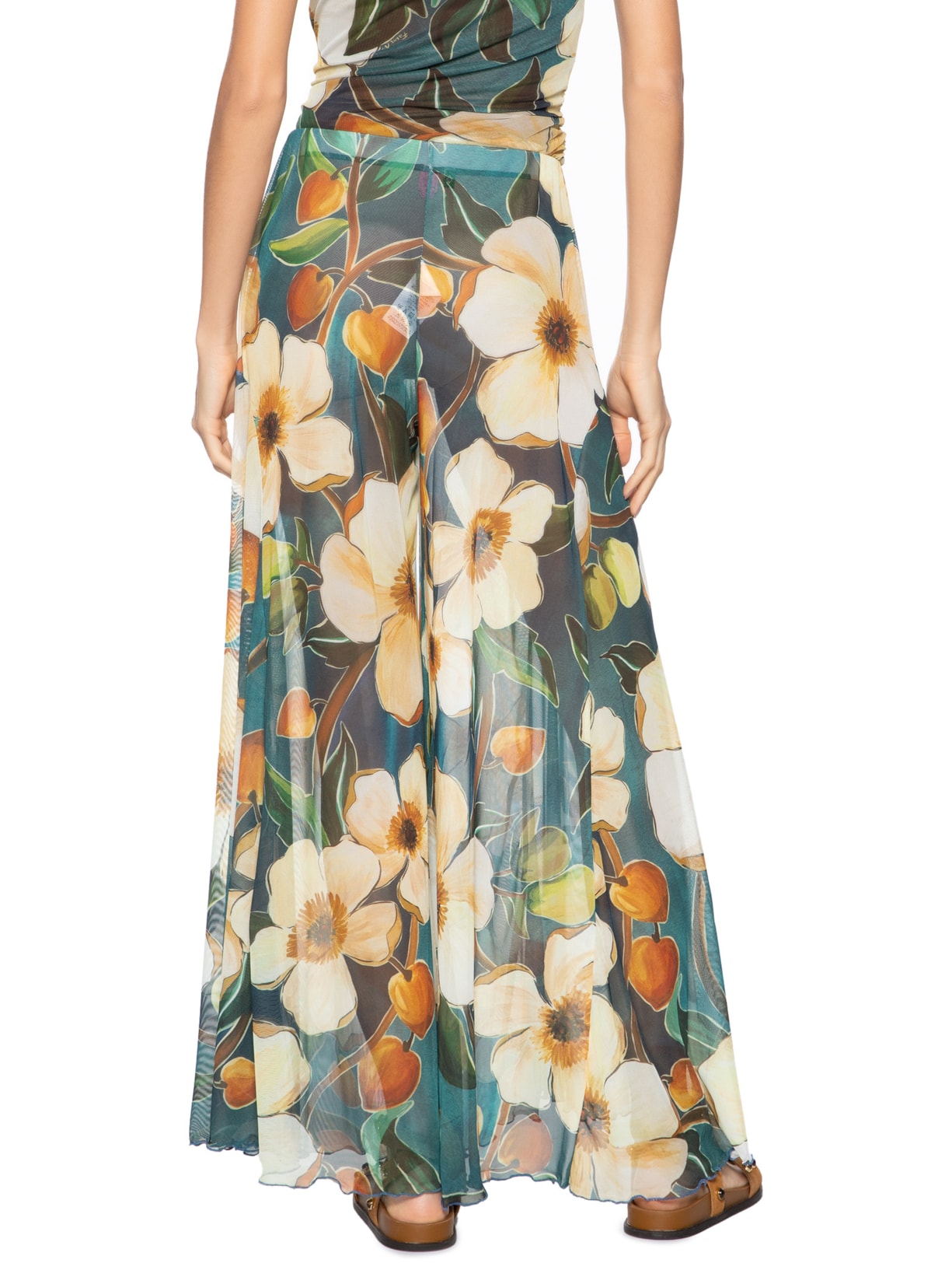  Calça Feminina Recorte Tule Jardim Litoral Azul Farm