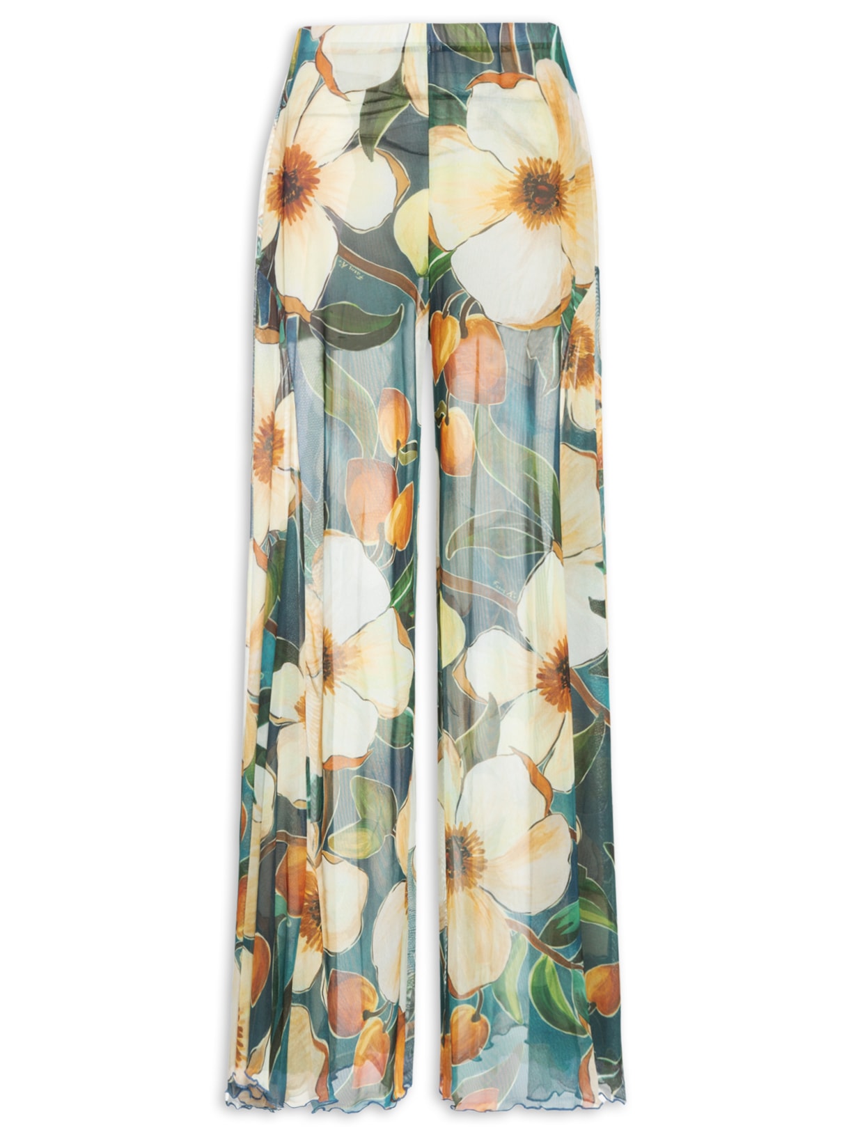 Calça Feminina Recorte Tule Jardim Litoral - Azul