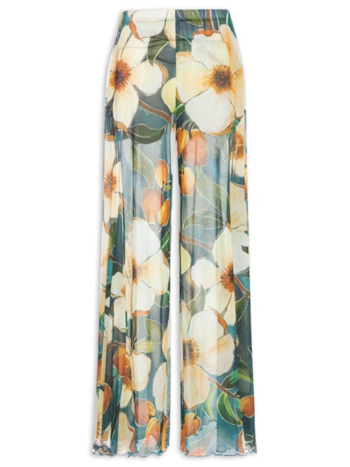 Calça Feminina Recorte Tule Jardim Litoral - Azul