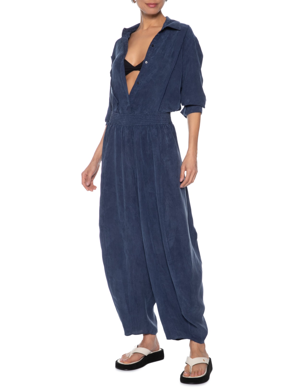 Calça Feminina Recortes Cupro – Azul Osklen