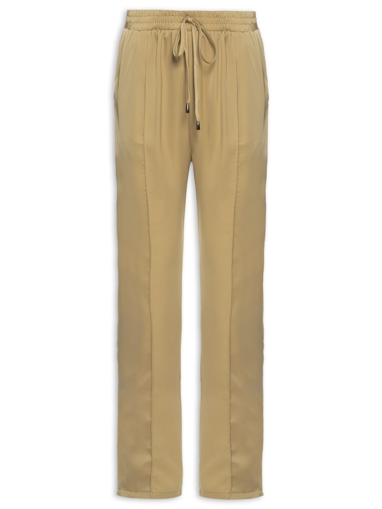 Calça Feminina Reta Acetinada Com Cós De Elástico - Bege