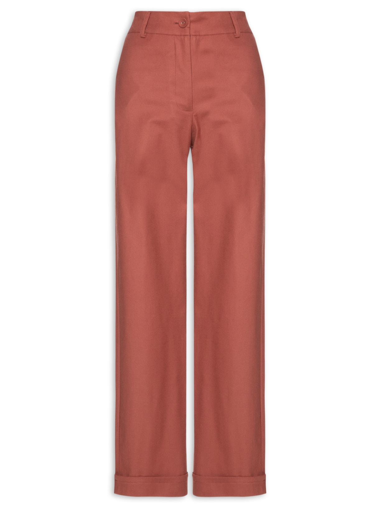 Calça Feminina Reta Alfaiataria Barra Virada - Marrom