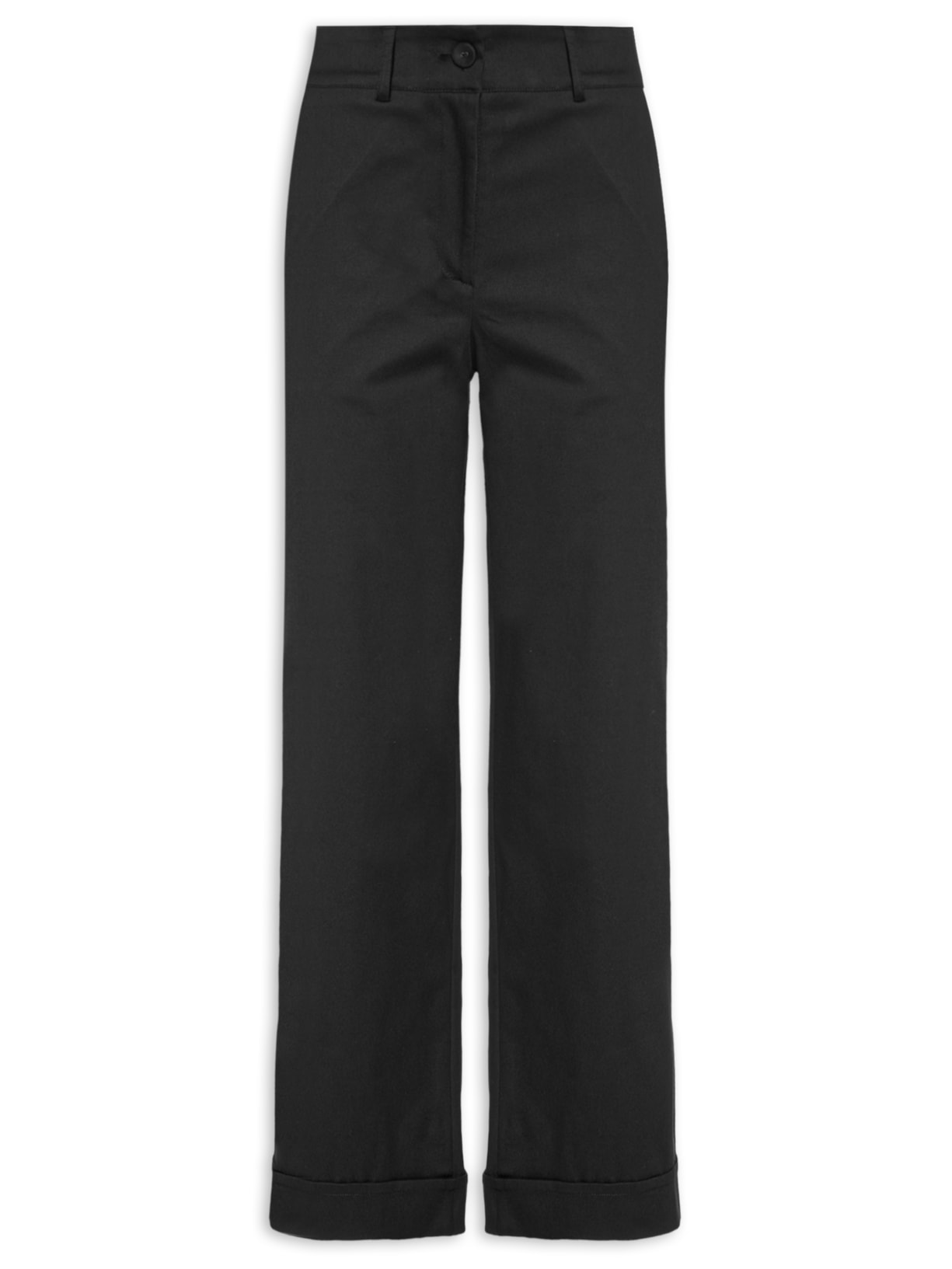 Calça Feminina Reta Alfaiataria Barra Virada - Preto