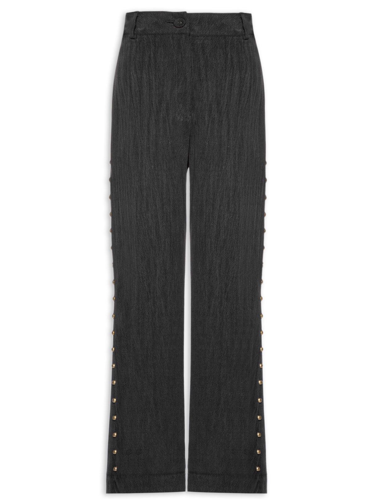 Calça Feminina Reta Alfaiataria Bordado Tachas - Preto