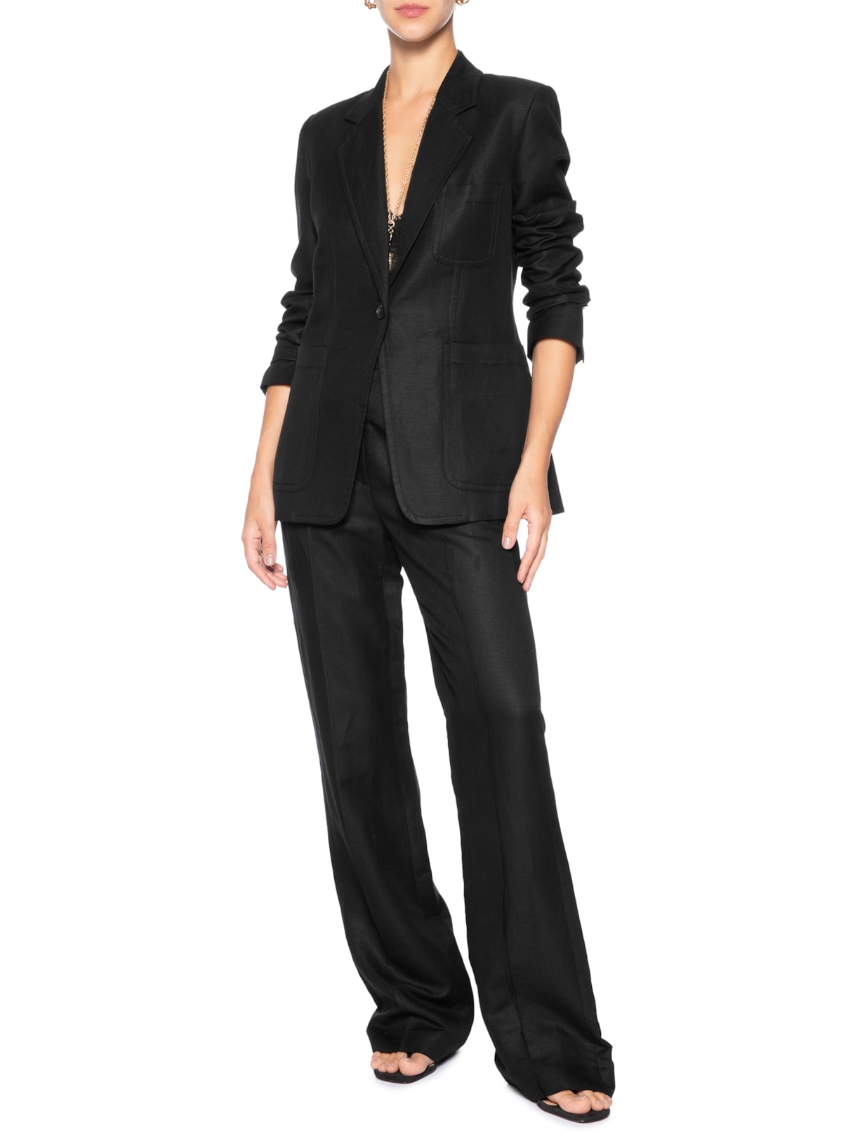 Calça Feminina Reta Alfaiataria Brumas Preto Animale