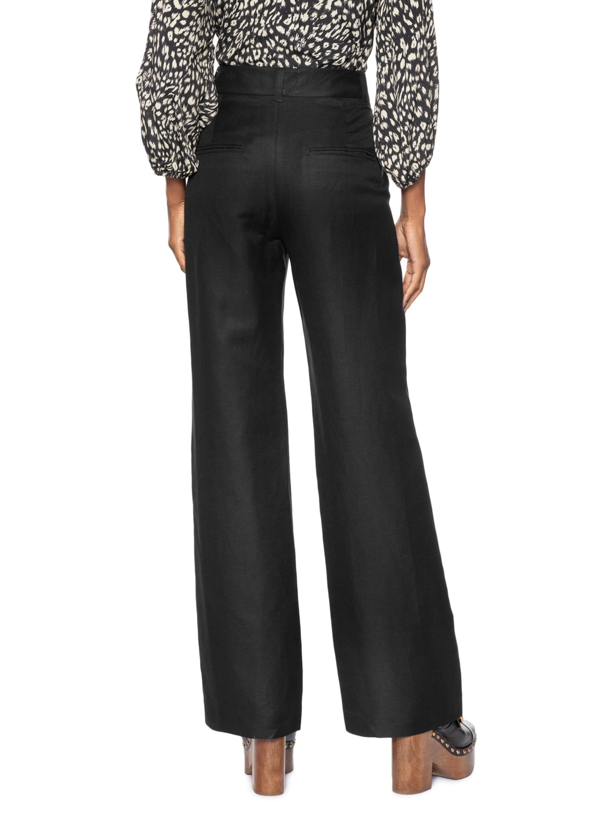 Calça Feminina  Reta Alfaiataria com Linho Preto Animale