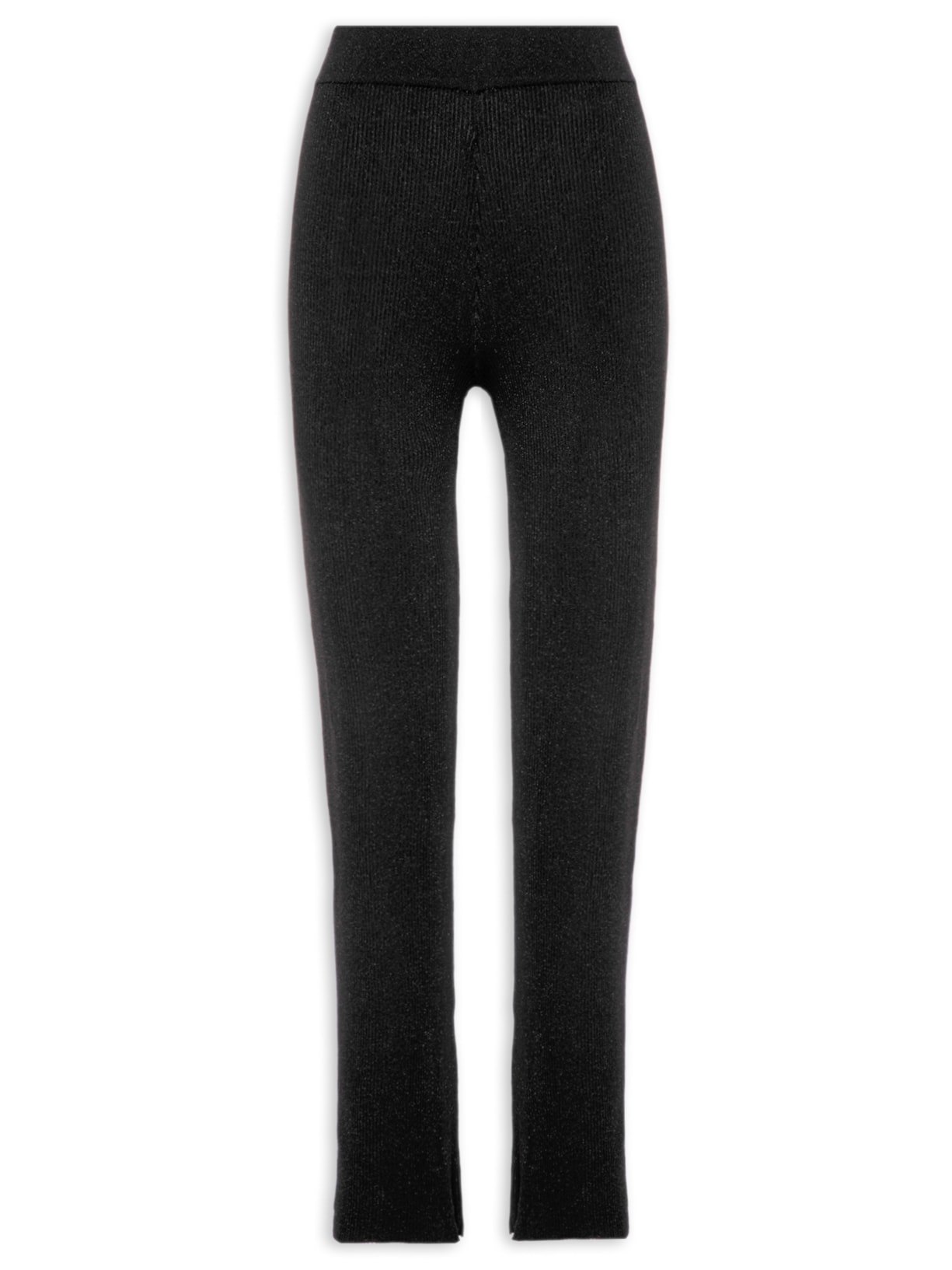 Calça Feminina Reta Amarração Frontal Tricot - Preto