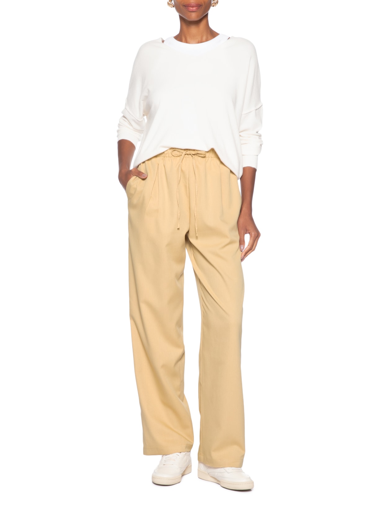 Calça Feminina Reta Básica Bege Basiq