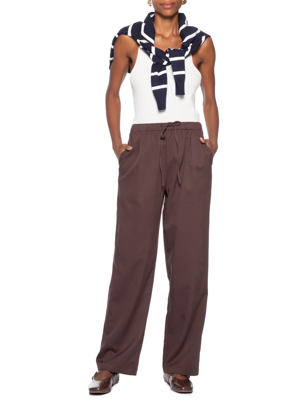 Calça Feminina Reta Básica Marrom Basiq